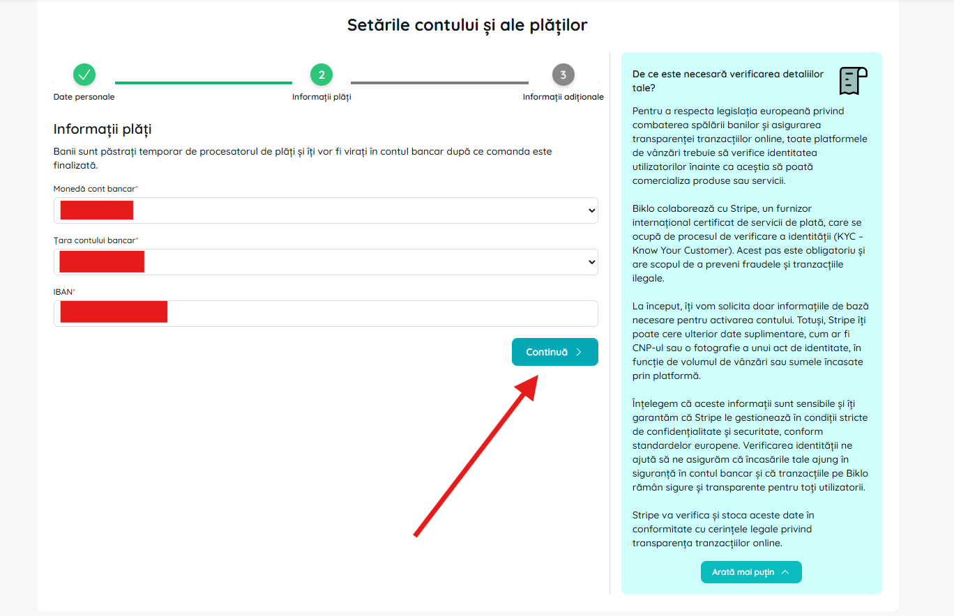 Banki adatok űrlapja a Biklo pénzügyi számla létrehozási folyamatában